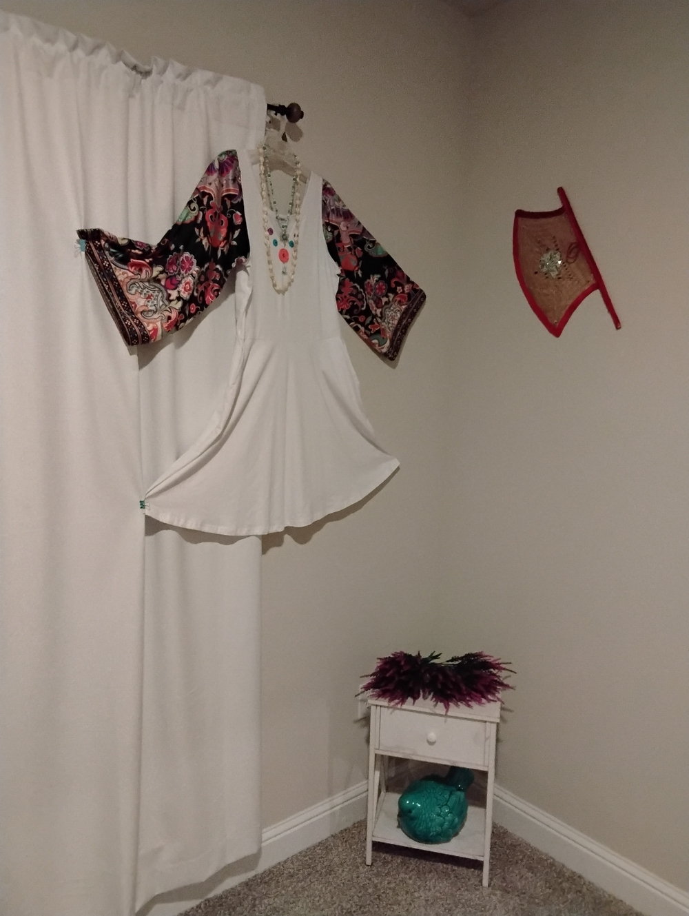 White Tunic with Floral Black Bell Sleeves